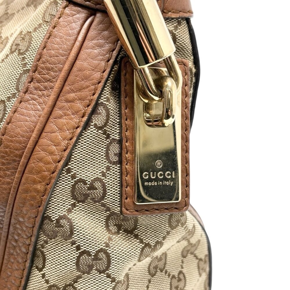 GUCCI Vintage GG Logo Monogram Shoulder Bag Brown Canvas Leather Bamboo [106428] - Picture 13 of 16